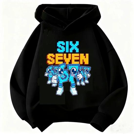 Funny 67 Pixel Cartoon Character Print Hoodie Kids Boys Girls Pullover Hooded Sweatshirt Casual Gaming Children Streetwear Tops