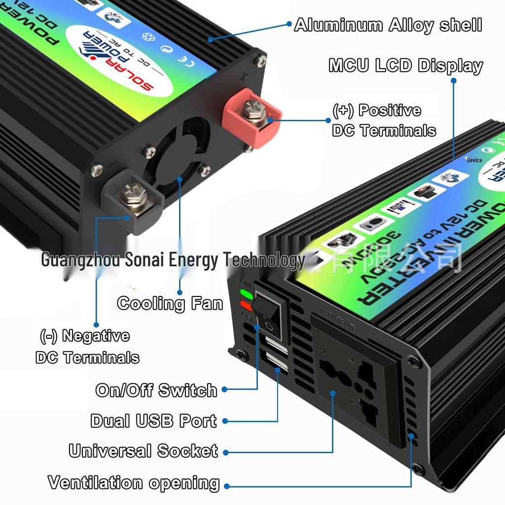 Car Power Inverter 300W 12V To 110V/220V with Dual USB Ports