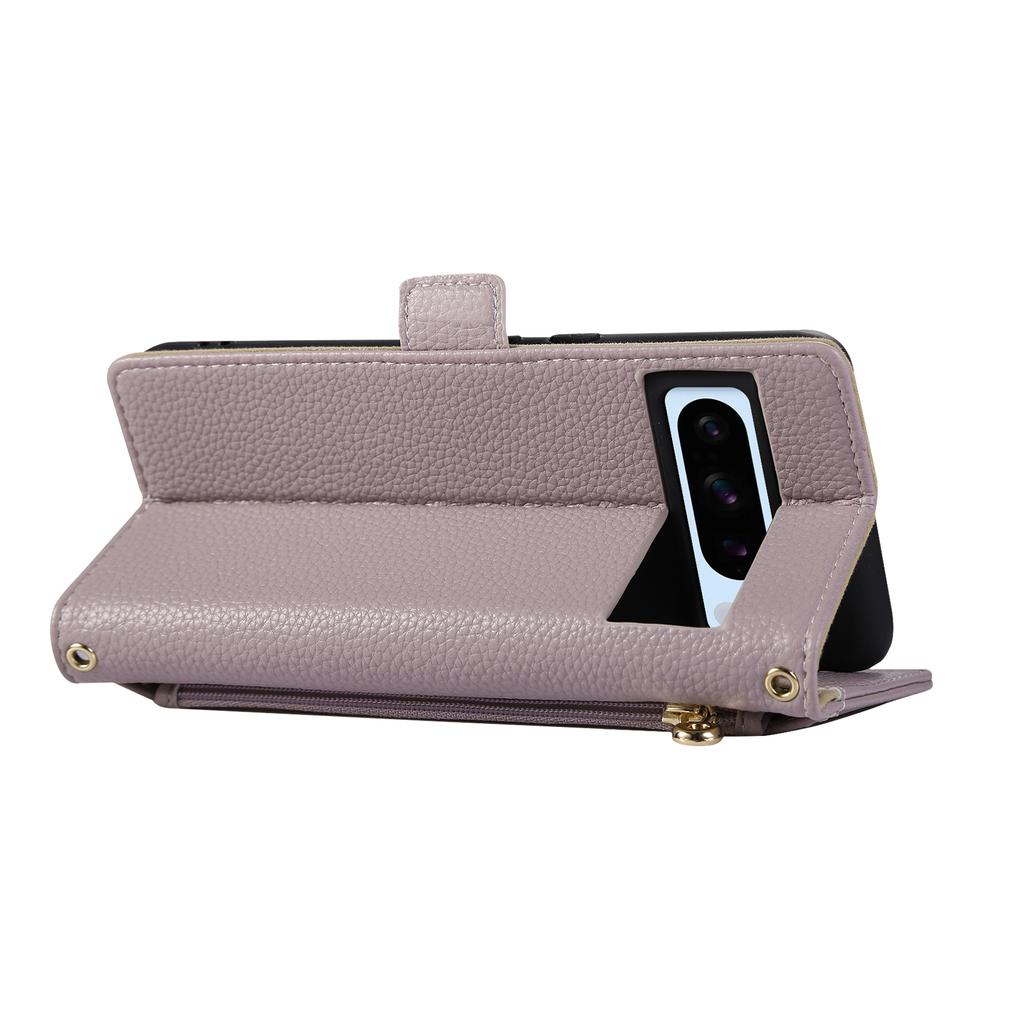 Crossbody Zipper Cards Solt Wallet Leather Case For Google Pixel 9 Pro XL 8 8A 7 7A 6 6A Makeup Mirror Long Lanyard Book Cover