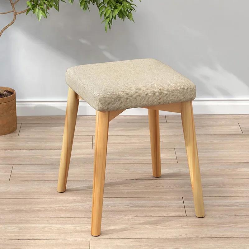 Solid Wood Fabric Stool - Small Bench for Living Room, Sofa Ottomans & Shoe Changing