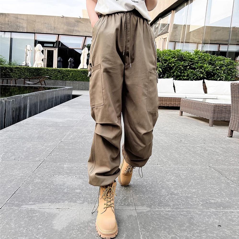 

2025 Осень/Зима Корейская Мода Брюки Карго на Резинке с Боковыми Карманами и Кулиской Прямого Кроя 3XL зелёный