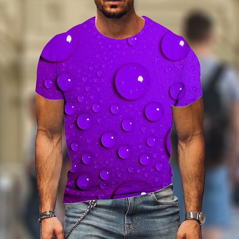 Summer Round Neck 3D Water Droplet Pattern Printed Top Fashionable Casual Short Sleeved Men's T-shirts