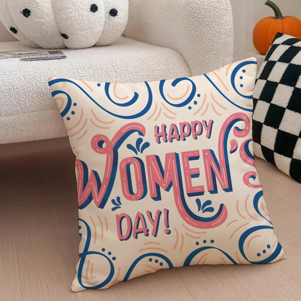 Celebratory Empowering Womens Day Cushion Cover Throw Pillow Cover Hidden Button Durable Polyester Chair Cushion