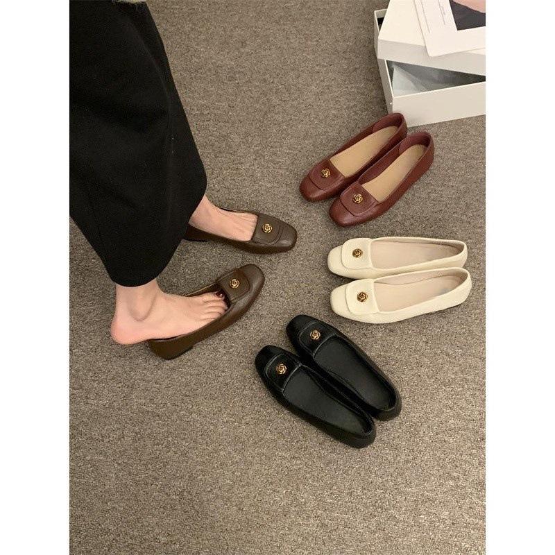 French flat-soled single shoes women's shoes spring small fragrant retro grandma shoes commuting versatile beanie shoes