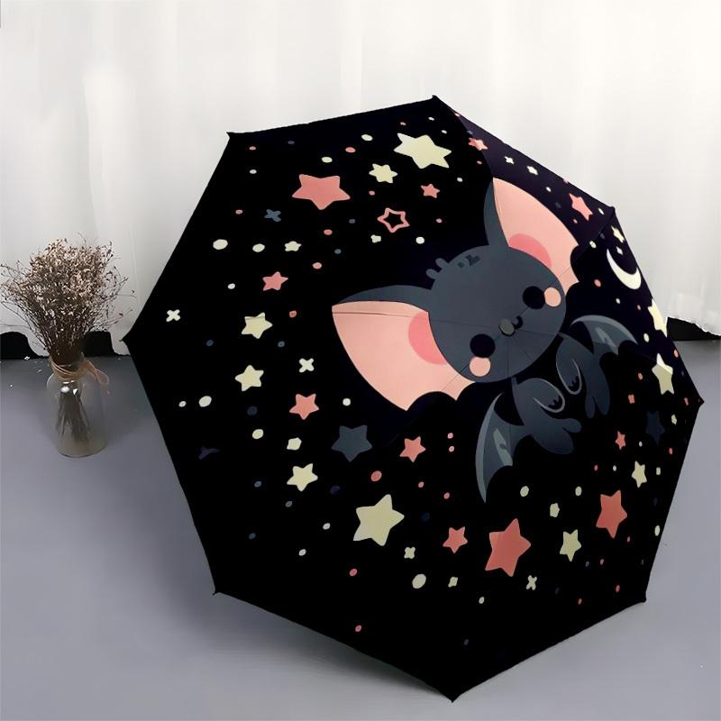 1pc Cute Cartoon Bat Night Sky Umbrella with Plastic Handle,Suitable for All Seasons Home Travel Outdoor UmbrellaDD1373