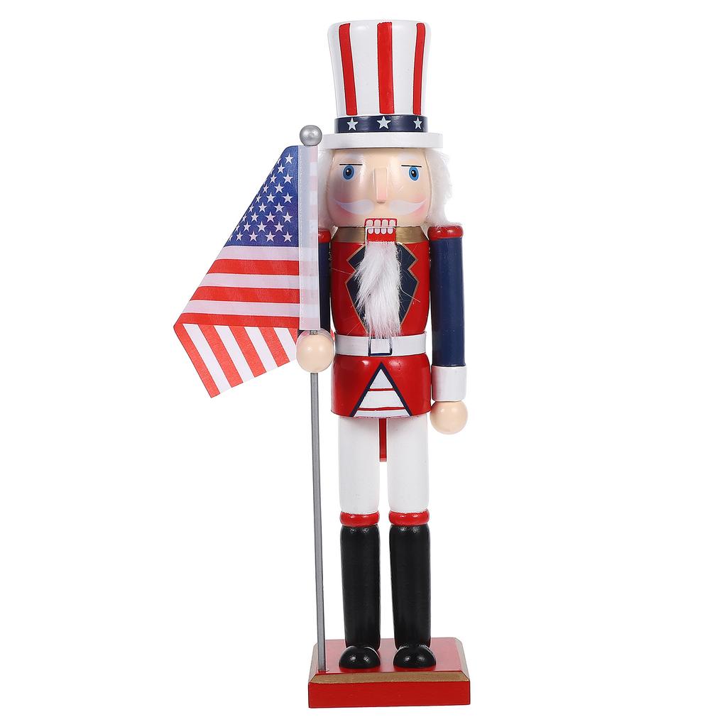 Nutcracker Soldier Statue 38cm Wooden Usa Flag American Nutcracker Traditional Christmas Decor for Shelves Tables Centerpiece