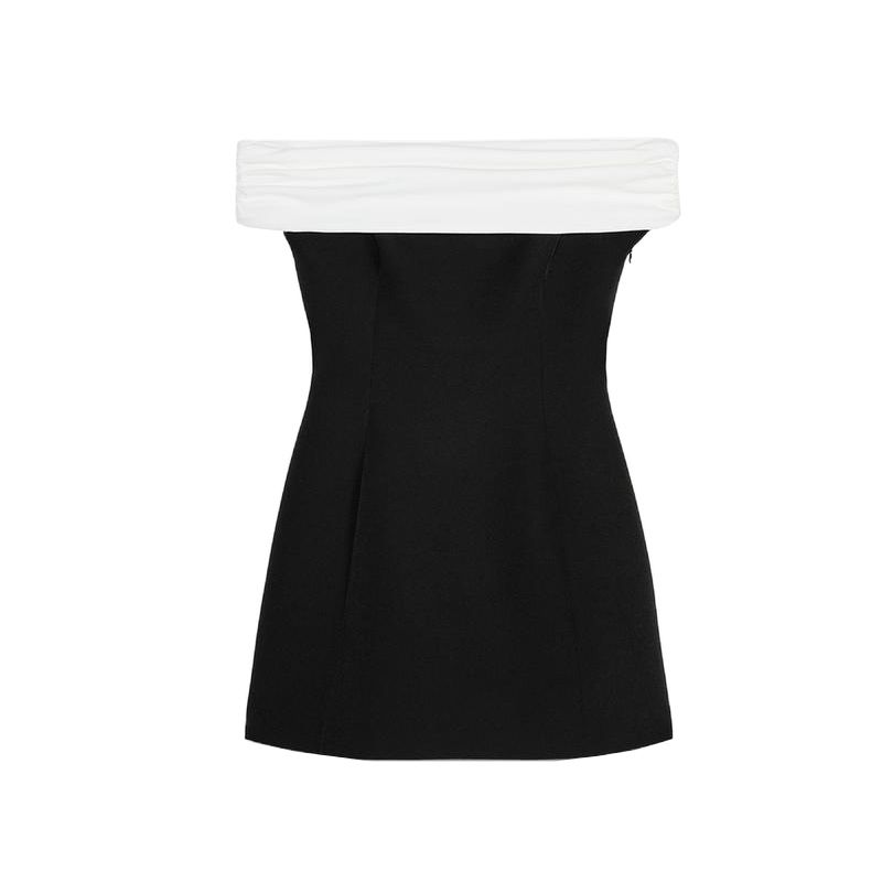 Summer New Women Clothes off-the-Shoulder Straight Tie Lining Contrast Color Patchwork Short Tube Top Dress 2663777