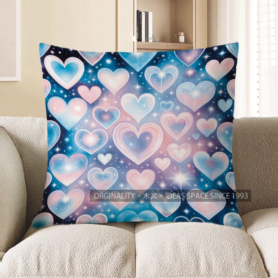 2D Galaxy Hearts Patterned Digital Print Pillow Covers Pattern Cushion Cover Suitable For Sofa Bedroom Car Pillow Cover