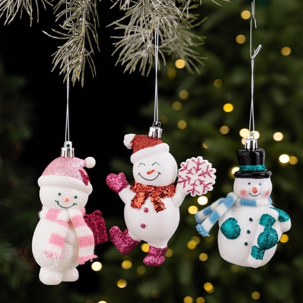 Plastic Santa Claus Snowman Pendant Snowman Christmas Hanging Cute Xmas Ornaments  Kids Xmas Gift