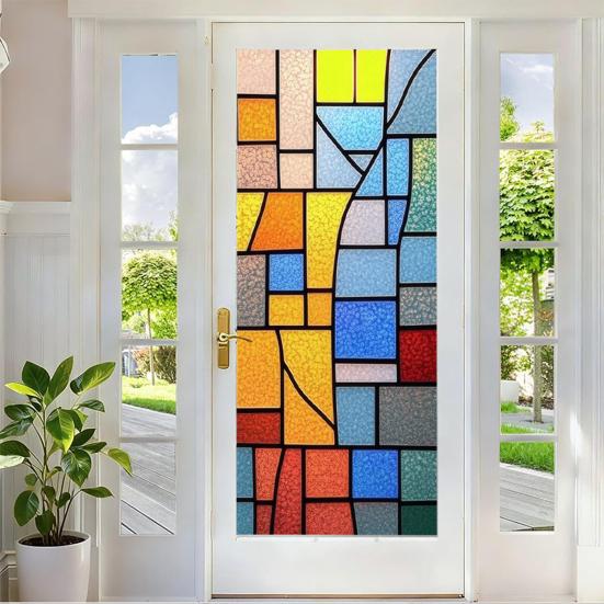 Rainbow Window Film Decorative Static Window Clings Sun Blocking Colorful Decals Removable Privacy Cover for Home Office Bathroom