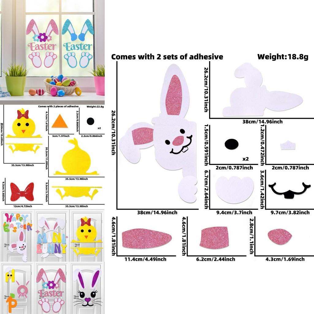 Colorful Rabbit Ear Easter Door Decor With Happy Easter Letter Wall Stickers