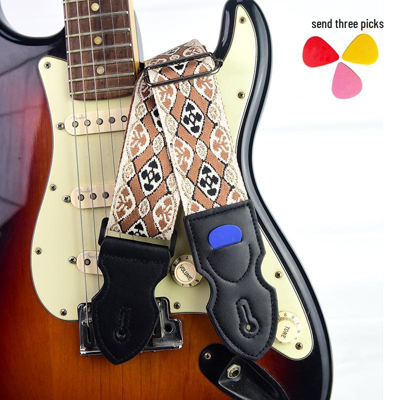 Premium Embroidered Guitar Strap - Thick, Long, and Adjustable for Acoustic and Electric Guitars