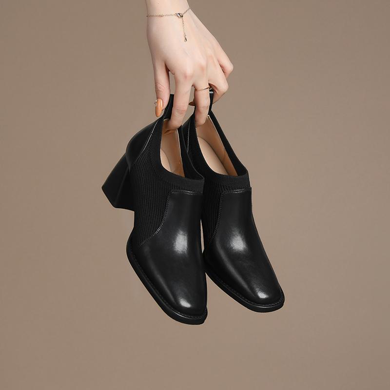 Móda 2025 Jaro/Podzim Dámské Párty Plesové Mohutný Podpatek Lodičky Pravá Kůže Lodičky Čtvercová Špička Mokasíny Žena Vysoké Podpatky Boty pro Ženy