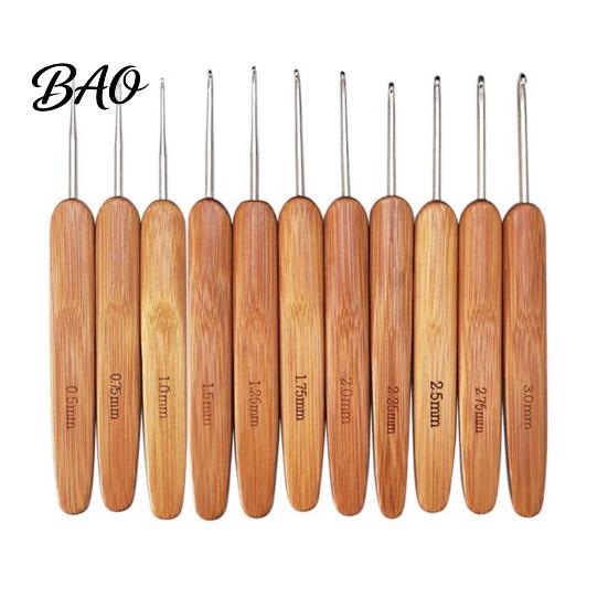 Durable Crafting Needles 6/11Pcs Bamboo Handle Crochet Hook Set, 0.5-3MM/3.5-6MM Knitting Needles, Wooden Ergonomic Hook, & Supplies DIY Sewing Tools