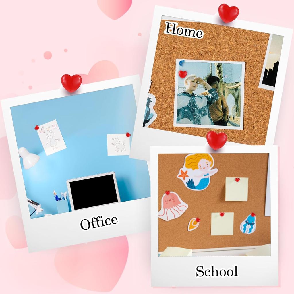 50Pcs Push Pins,  0.47 Inch Red Love Heart Pins Cute Thumb Tacks for Cork Board Plastic Push Pin.