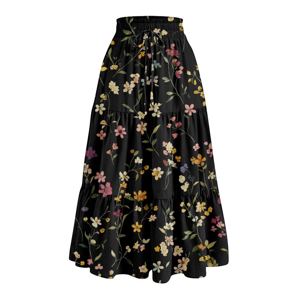 Women's Casual And Fashionable Floral Print Elastic Waist Loose Skirt Waist Loose Skirt