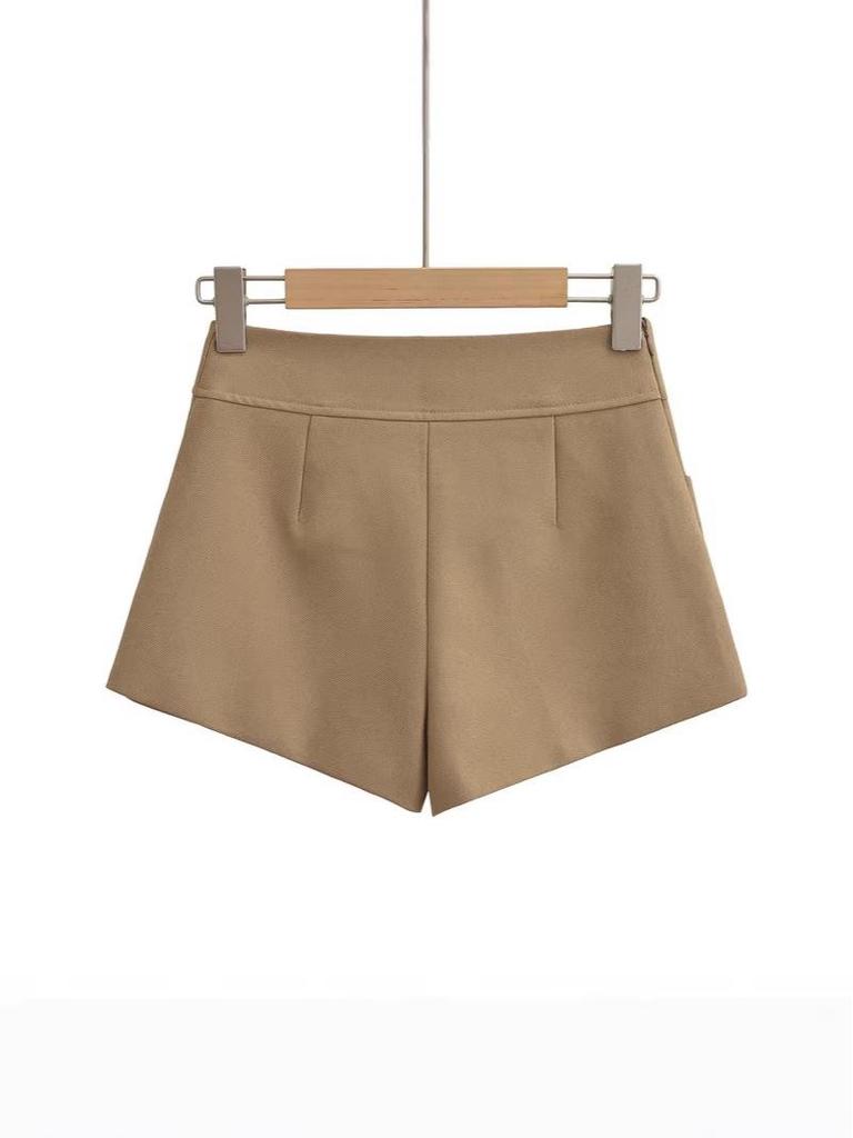 2026 Women's Slim High Waist Khaki Suit Shorts - Elegant, Straight Leg Casual Hot Pants