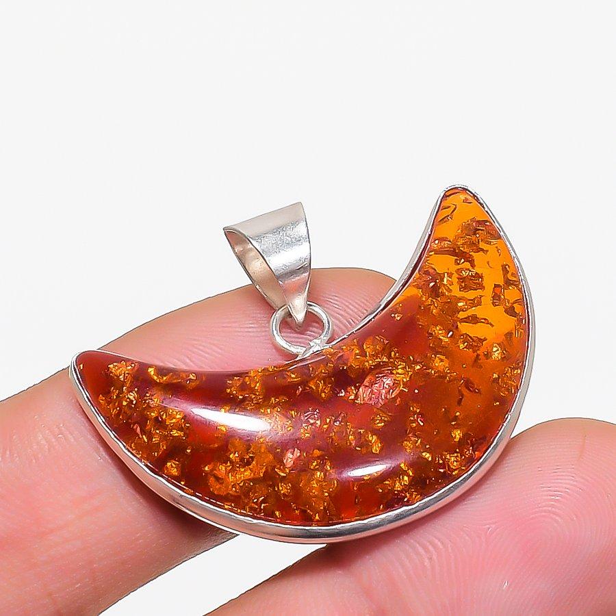 Baltic Amber Gemstone Handmade 925 Sterling Silver Jewelry Pendant 1.02" KJ-1592