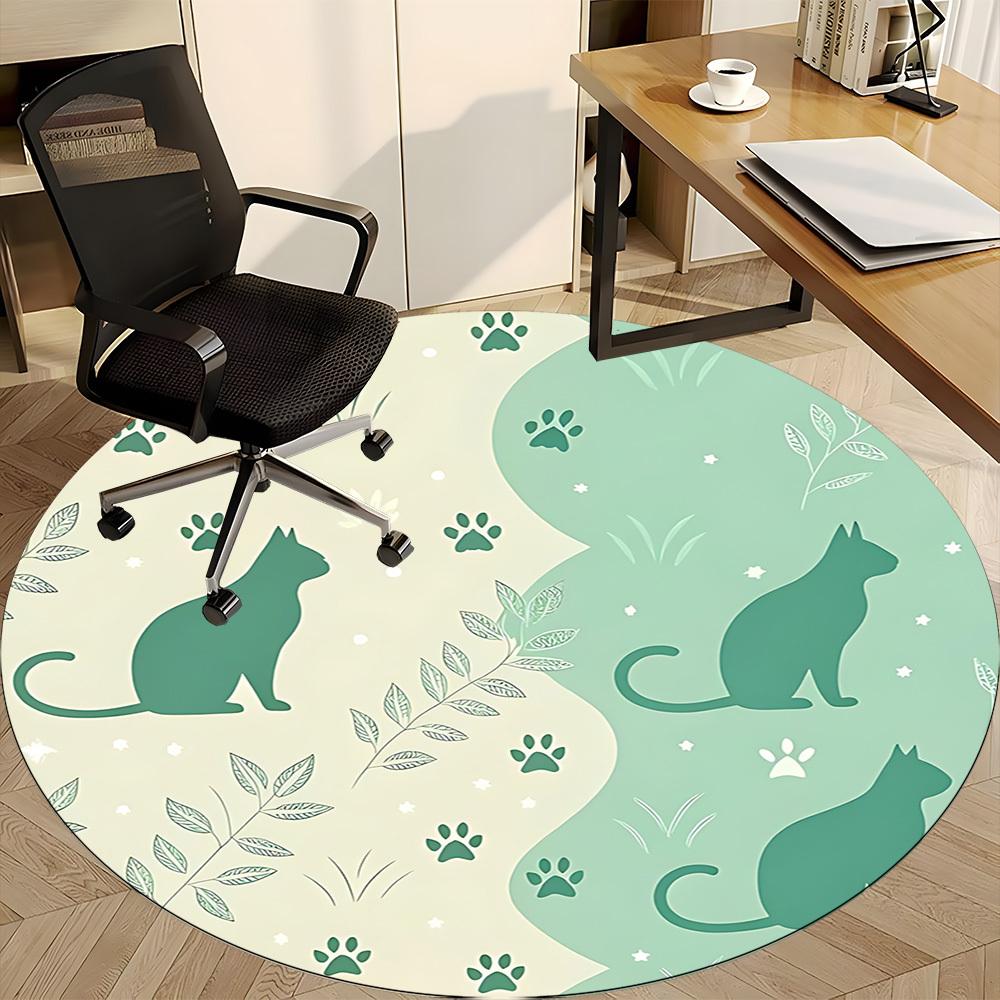 1pc Cat Nature Office Round Area Rug, Indoor Mat Suitable For Office, Under Office Chairs Bedroom Living Room Home Decor, Room Deco