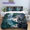 Animal by Forest Waterfall  Pattern Bedding Quilt Set  Home Decoration  Gift (1 * duvet cover + 2 * pillowcase, without core)