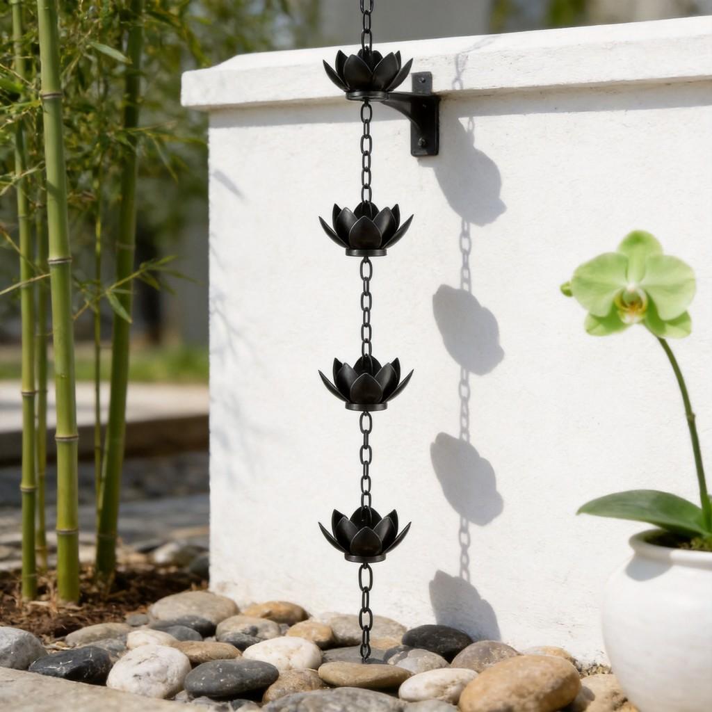 Metal Vintage Lotus Waterfall Rain Chain For Home Garden Outdoor Decor