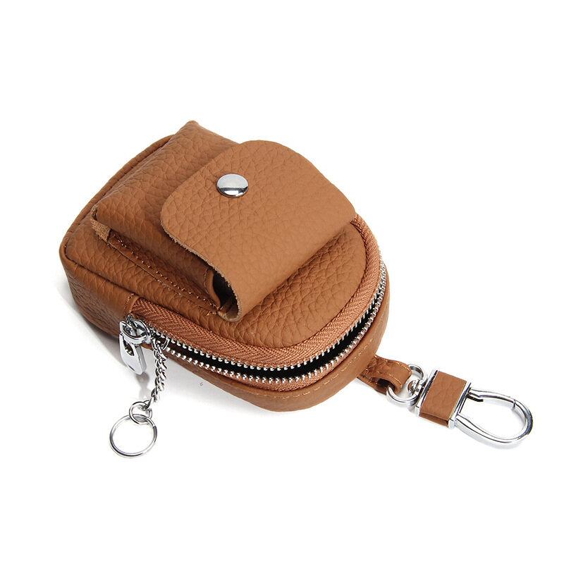 New Durable Genuine Leather Waist Hanging Small Bag Portable Storage Bluetooth Earphone Keys Coins Zipper Pouches Multi-color Selection