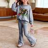 Kids Printed Long Sleeve Neck Top and Pants Set, Casual Loose Fit Outfit for Boys Girls