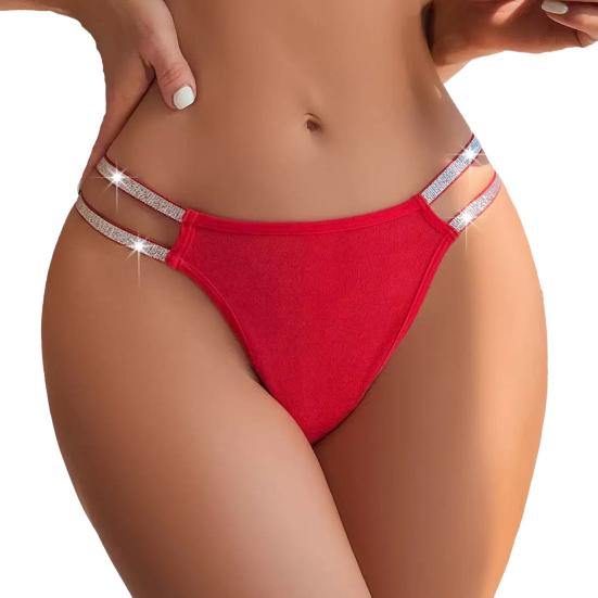 Shiny Rhinestone G-string Sexy Underwear Seamless Stretch Glitter Strappy Thongs for Women Low Rise Panties