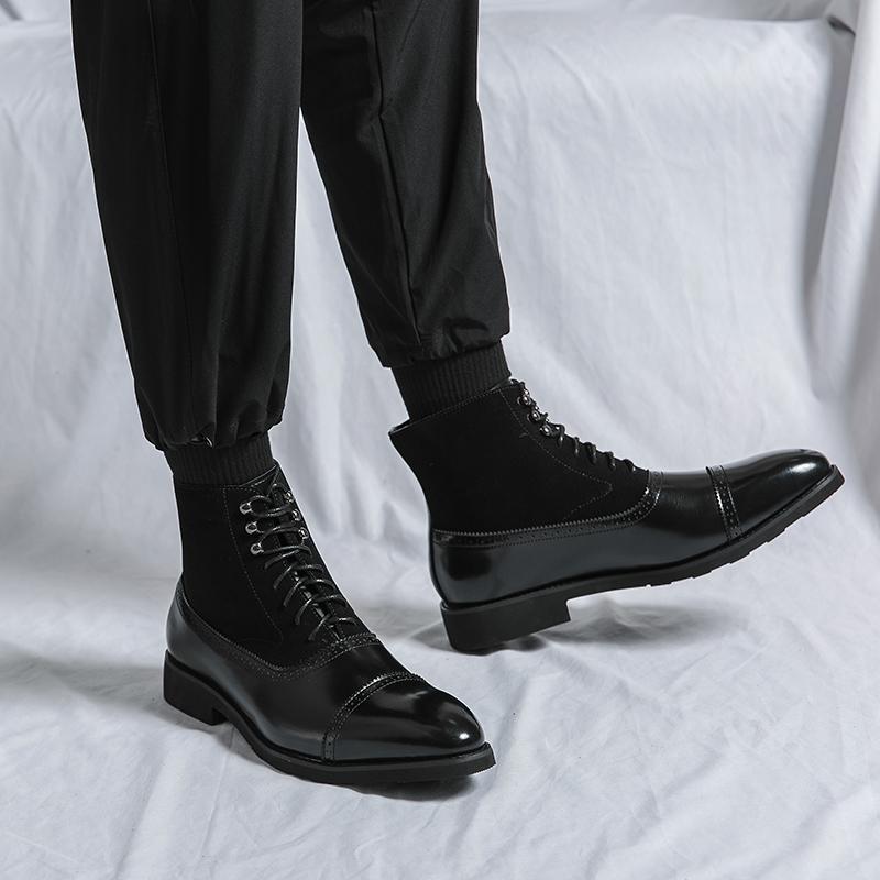 Fashion Men Boots Leather Waterproof Lace Up Mid-Calf Boots Men Winter Working Boots Non Slip Men Shoes head trend motorcycle boots men