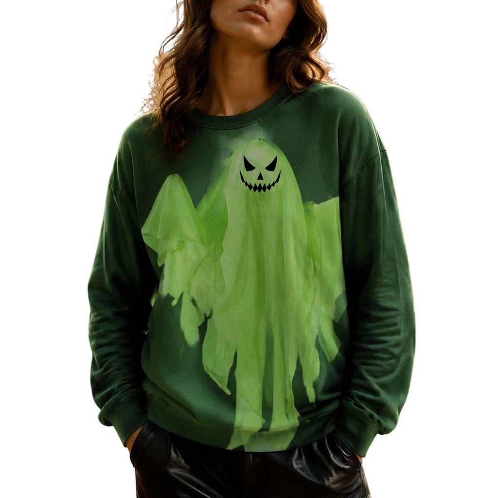 Women's Halloween Printed Long Sleeve Round Neck Sweatshirt
