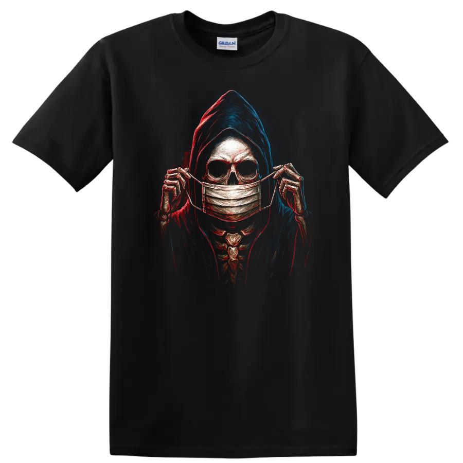 Skull Mask Ghost Grim Reaper Halloween T Shirt Graphic Tee W/ Spooky Design
