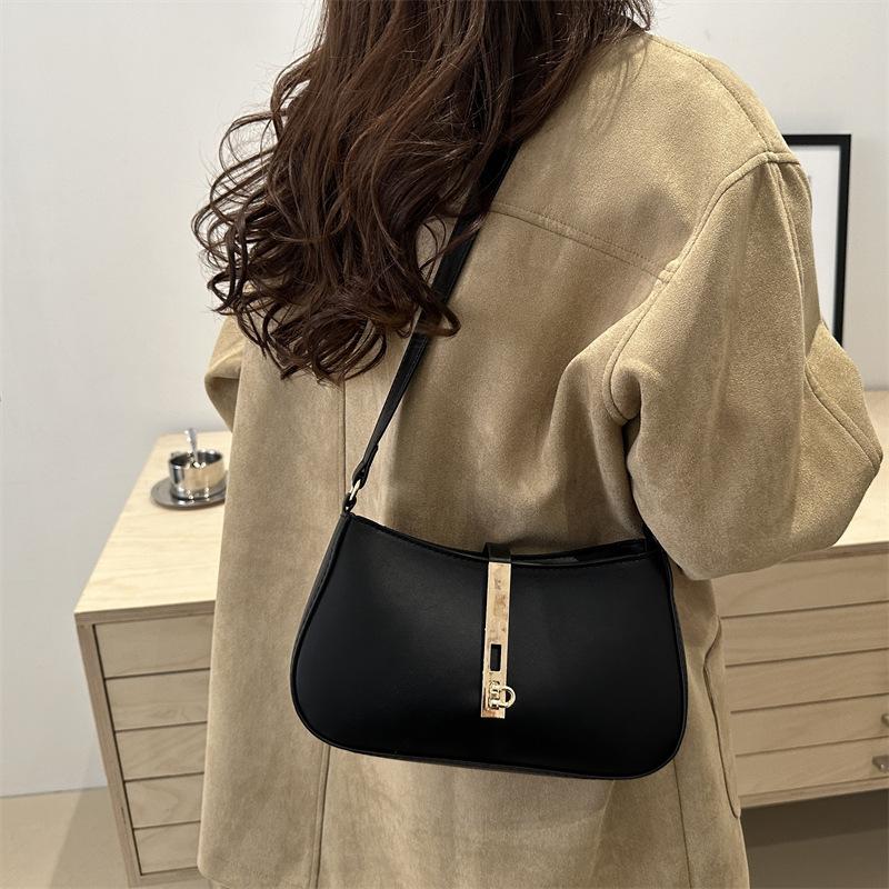 Stylish And Simple Shoulder Bag Versatile Commuter Bag Foreign-Style Texture Pu Women'S Bag Solid Color Chain Armpit Bag