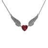 Gotische Hartvormige Robijn en Zilveren Vleugels Hanger Ketting