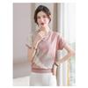 Women Summer New Ice Silk Round Neck Short Sleeve T Shirt Elegant Loose Thin Knit Top