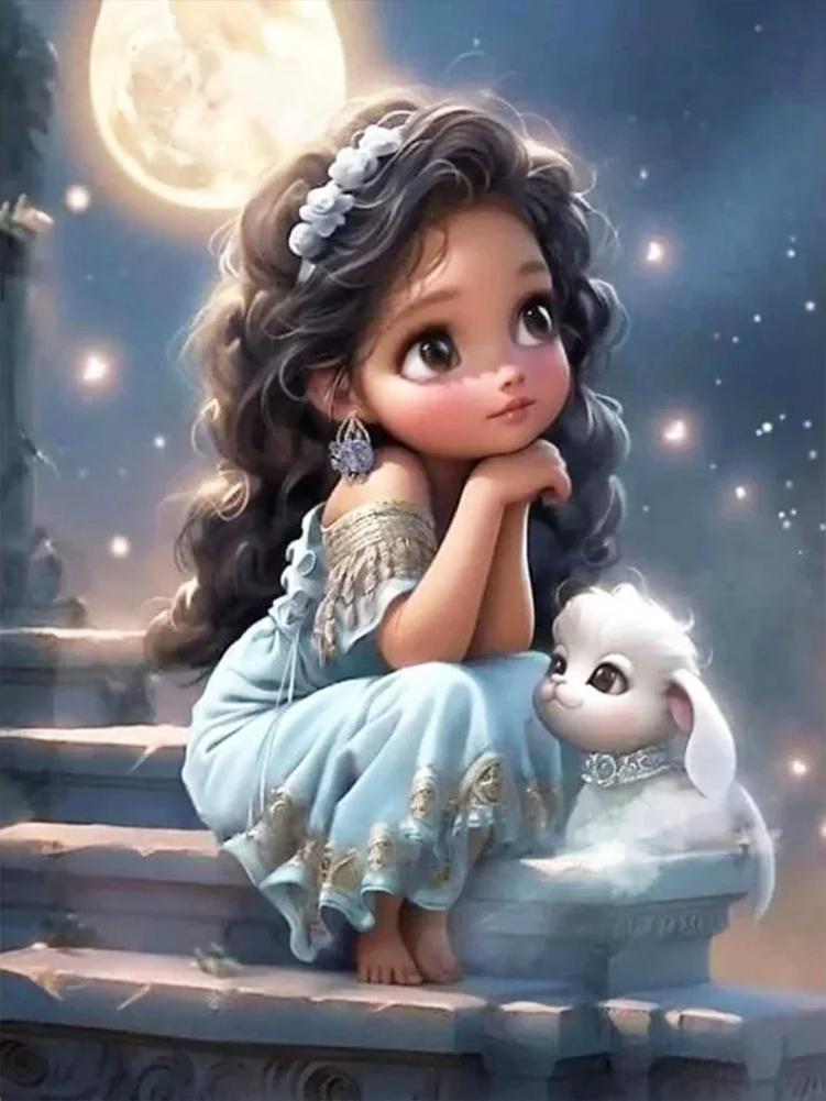 DIY Diamond Painting Girl Portrait Cross Stitch Kit Kid Diamond Embroidery Cat Dog Mosaic Cartoon Child Gift