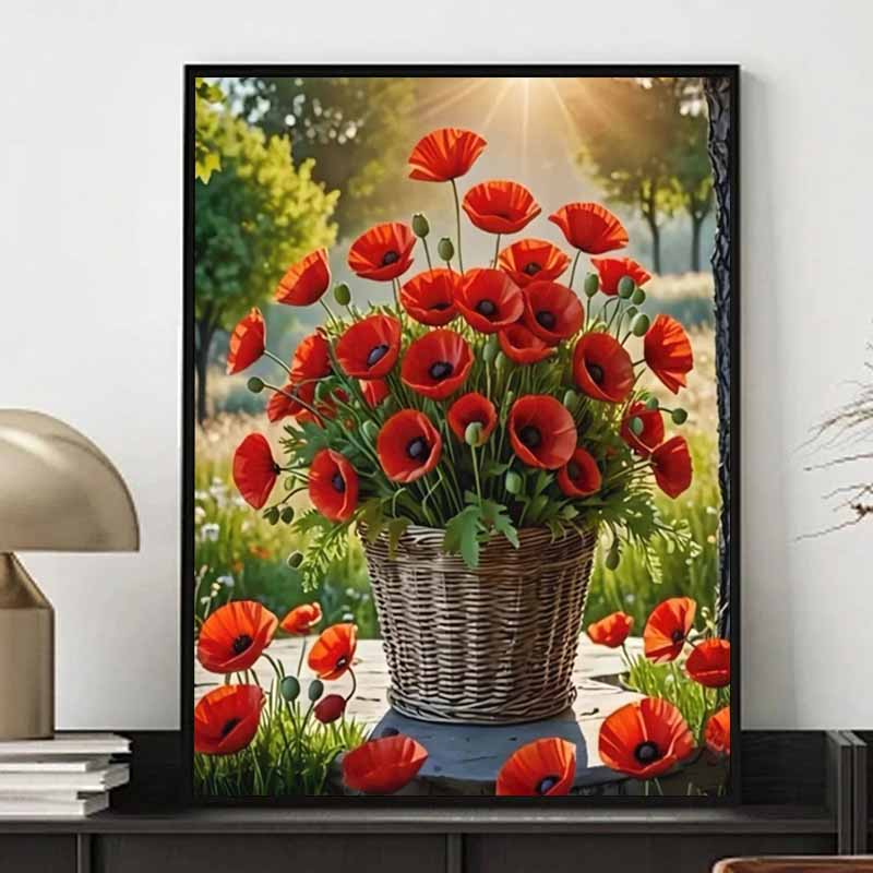 

Новое поступление 5D DIY Полная круглая алмазная живопись Солнечная цветочная корзина Вышивка крестом Домашний декор Подарок 20x30cm