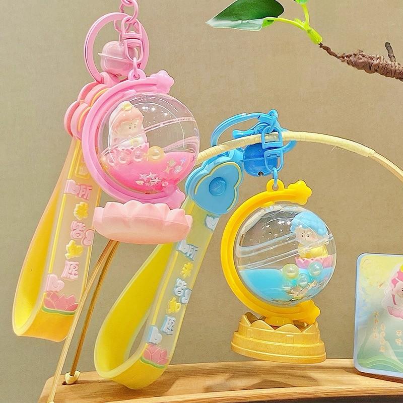 Globe Buddha Statue Pendant Keychain Backpack Decoration Childrens Gift Holiday