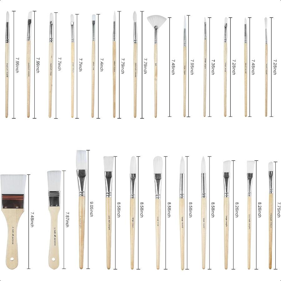 Paint Brushes Set of 24 Pieces Wooden Handles Brushes with Canvas Brush Case Profional for Oil Acrylic and Watercolor Painting