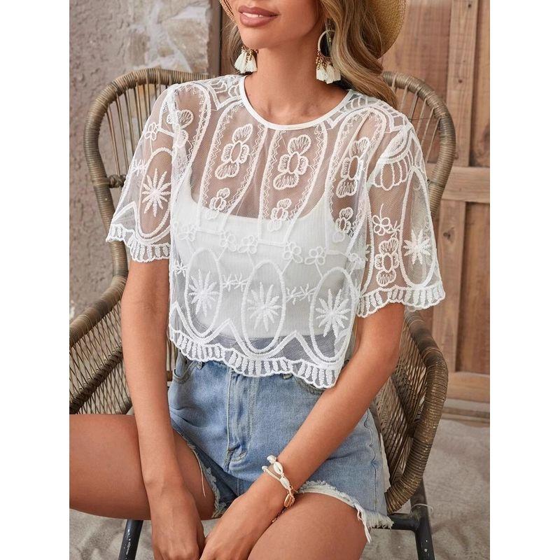 

Export Fashion Style Elegant Hot Sale Fashion New Arrival Sweet Fresh Sweet Women s Princess Cut Out Lace Shirt Fashion White S