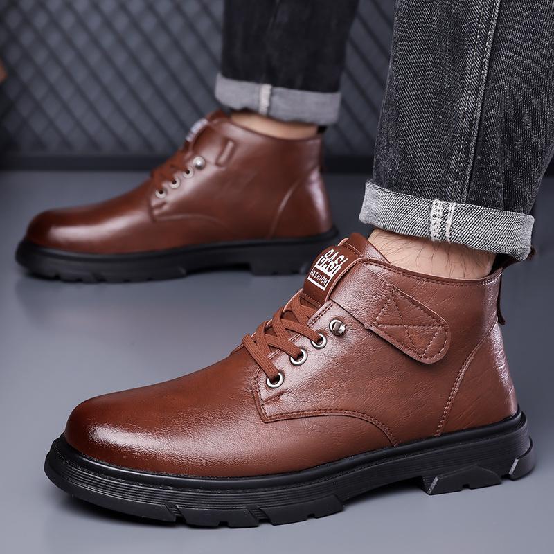 Men's Cotton High-Top Winter Boots - Plush, Thickened, Waterproof, Cold-Proof, Warm Martin Snow Shoes