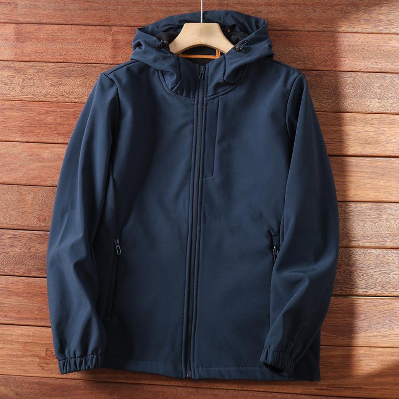 Autumn and Winter Windproof and Waterproof Plus Velvet Jacket Men's Hooded Outdoor Soft Shell Jacket