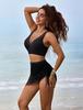 2026 European High-Waisted Slimming Two-Piece Women's Swimsuit in Solid Color
