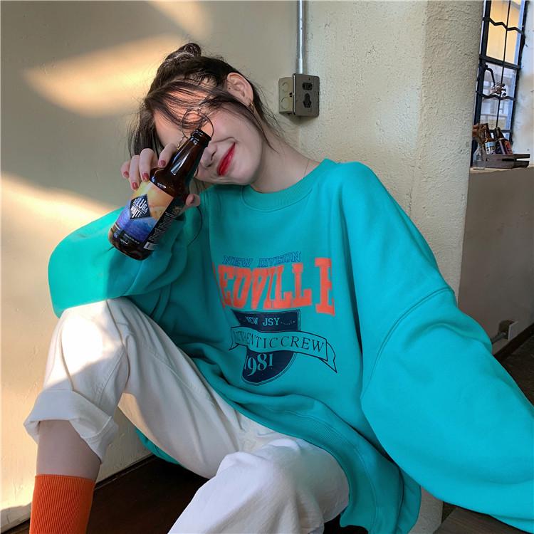 Women's 2024 Autumn Korean Style Loose Crew Neck Thin Long Sleeve Sweatshirt