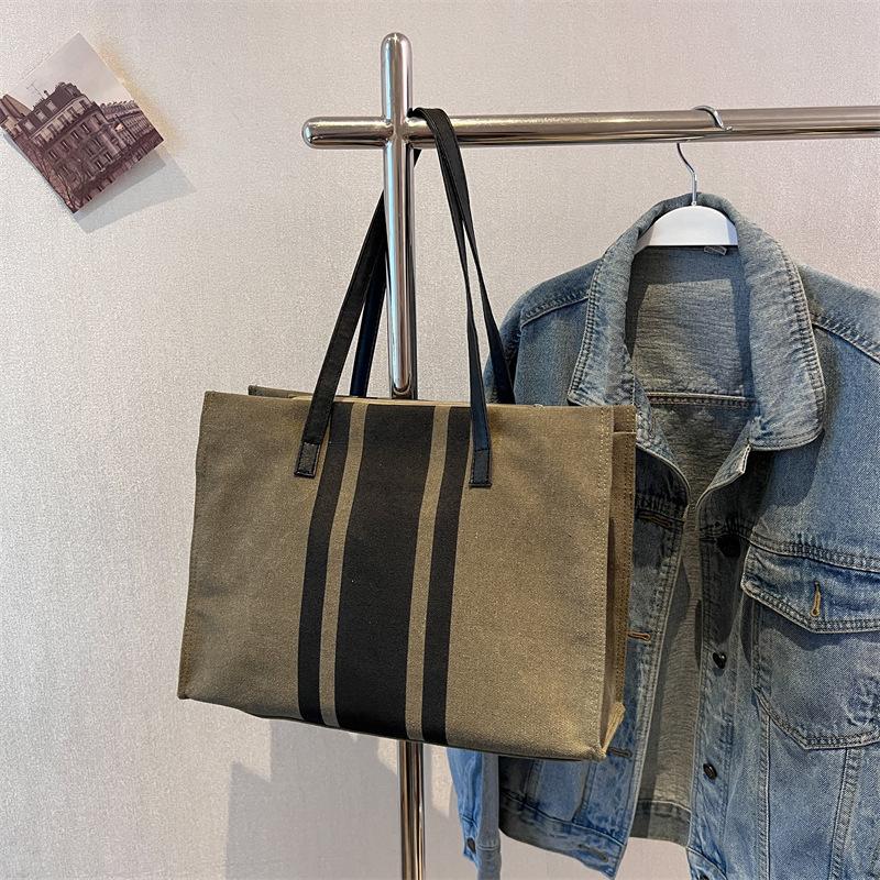 Proste płócienne paski dekoracyjne torebki wiaderkowe damskie górny uchwyt torba typu tote duża pojemność swobodne torby na ramię crossbody