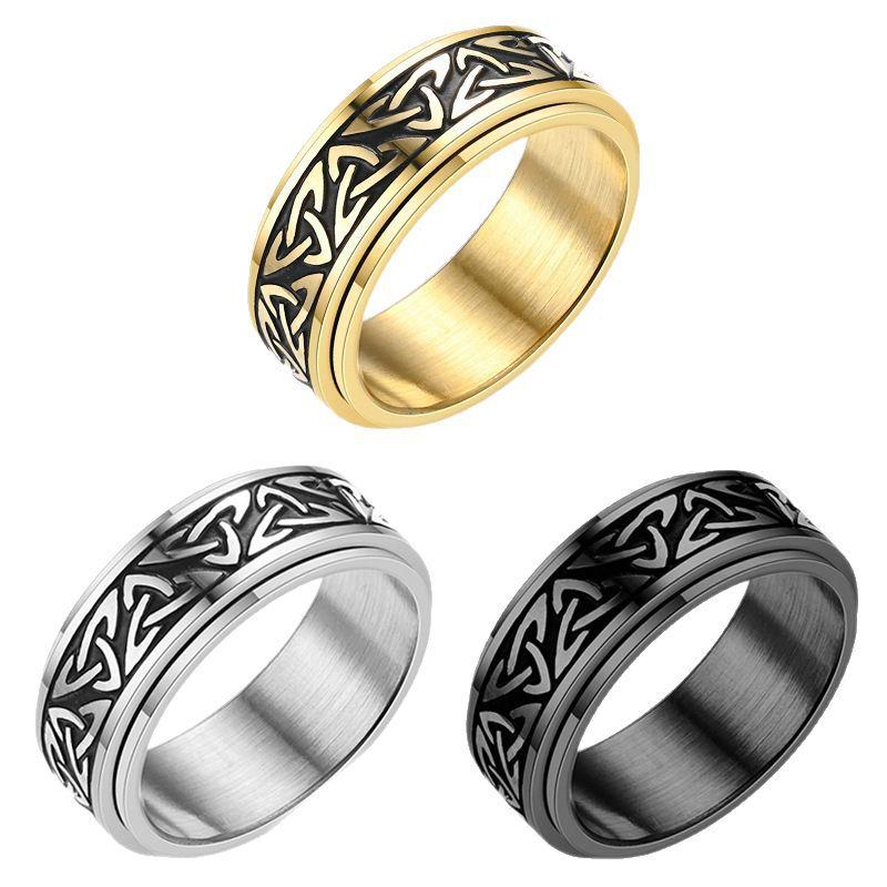 Antique Viking Rune Spinning Couple Rings Norse Engraved Band Handmade Jewelry Gift for Couples