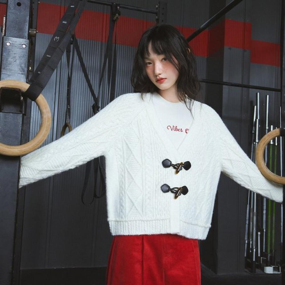 Lap Loose Fit V Neck Cardigan Ar4kgb62 IV (ivory)/FF