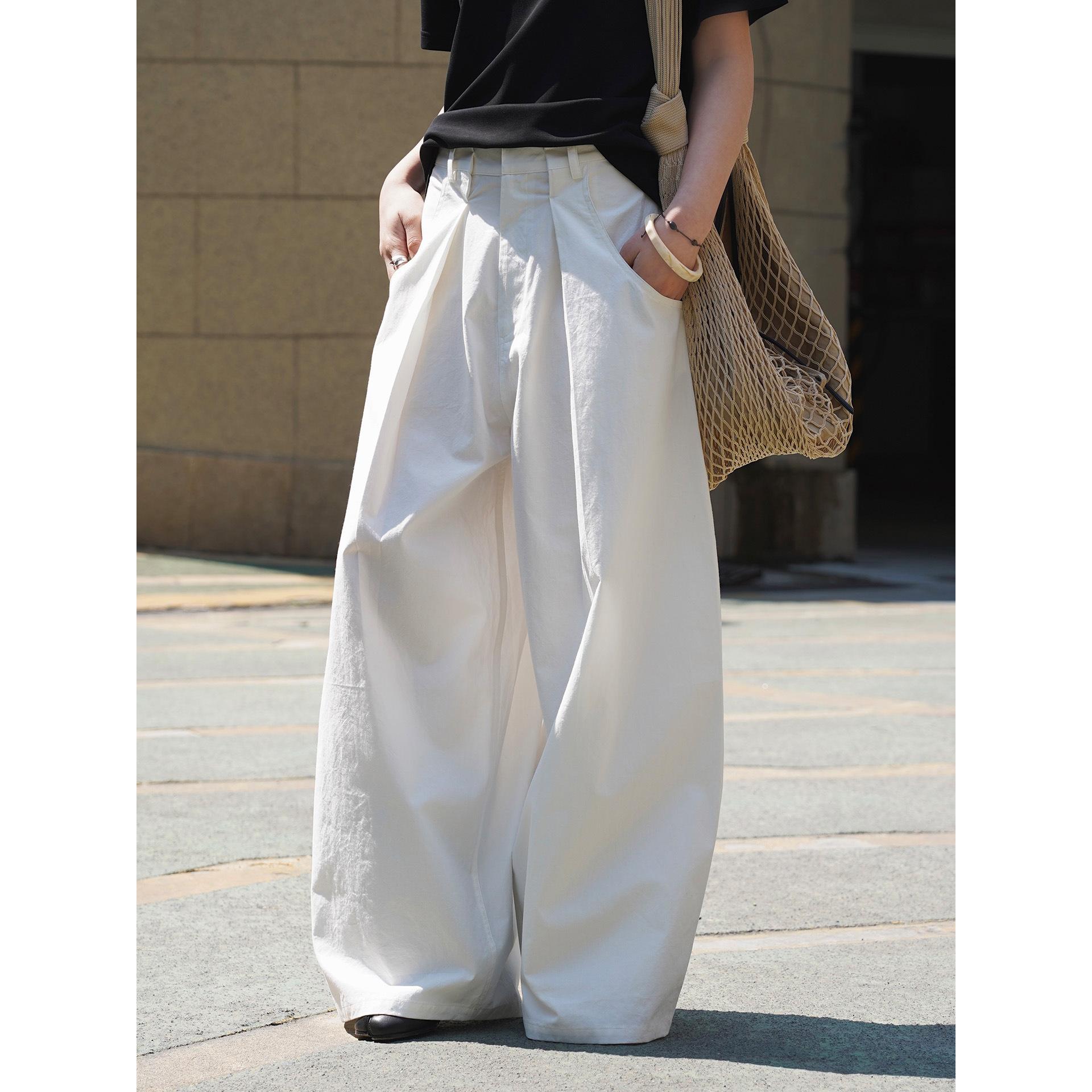 

Johnature Spring Summer Korean Fashionable Three-dimensional Pleated Casual Pants Loose Wide-leg Long Pants For Women L