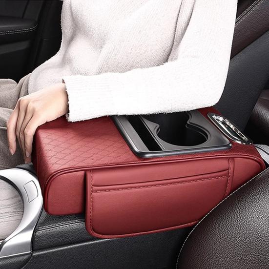 Car Armrest Box 5-in-1 Organizer with Cup Holder & Tissue Phone Slot Faux Leather Multifunctional Car Organizer Universal Vehicle Accessory