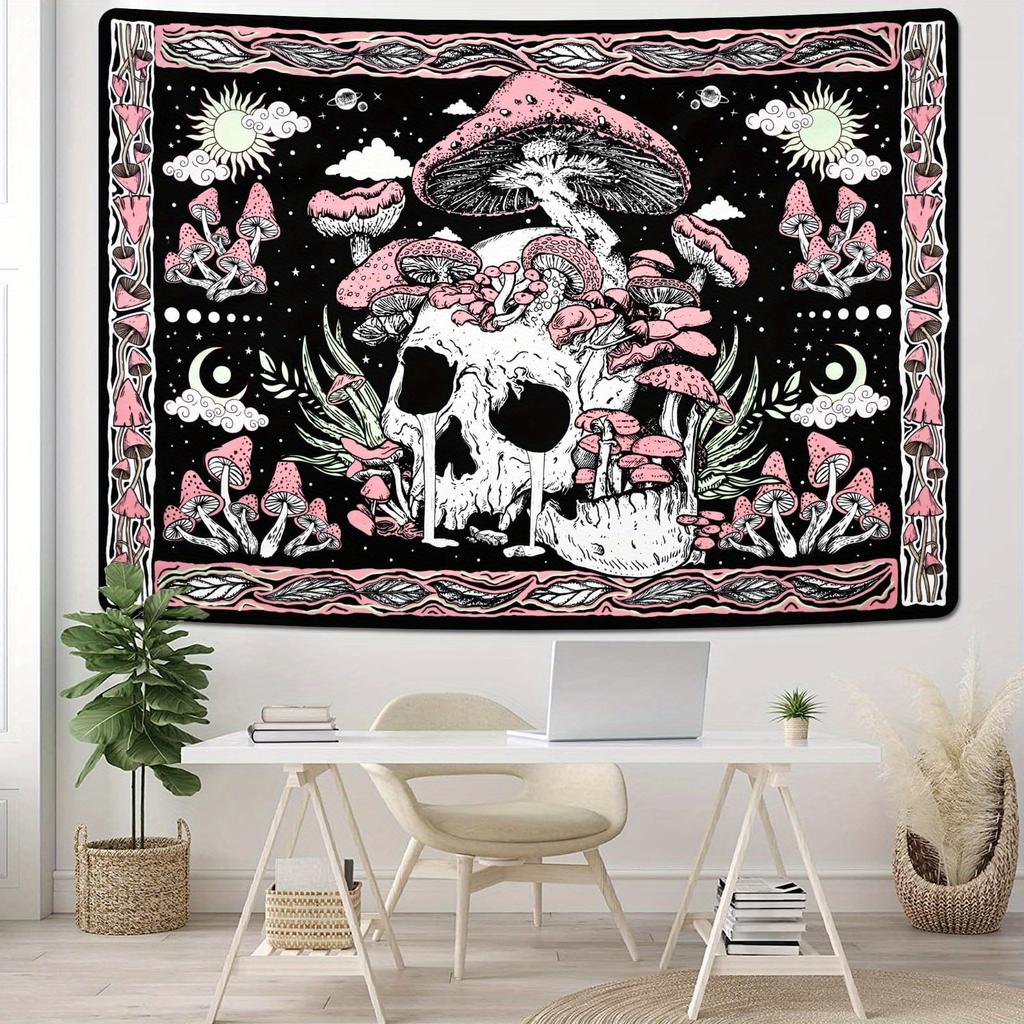 VIKAMA Bohemian Skull Mushroom Tapestry Living Room Wall Hanging Feature Wall Unique Bedroom Living Room Decor