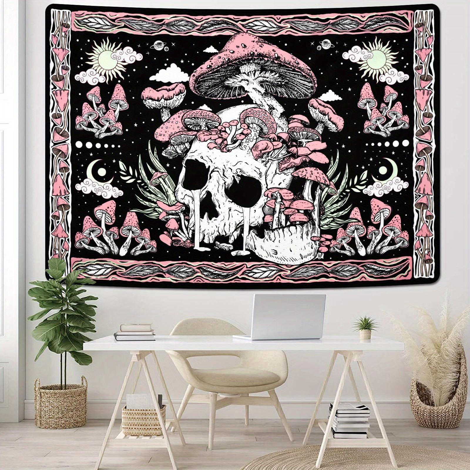 

VIKAMA Bohemian Skull Mushroom Tapestry Living Room Wall Hanging Feature Wall Unique Bedroom Living Room Decor 74x94cm(29x37in)